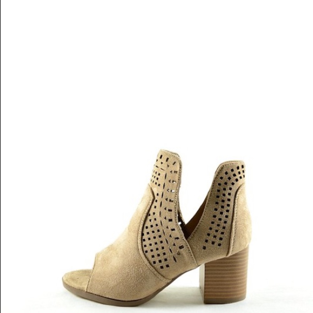 Suede V Cut Laser Cutout Peep Toe Bootie - Picture 6 of 8